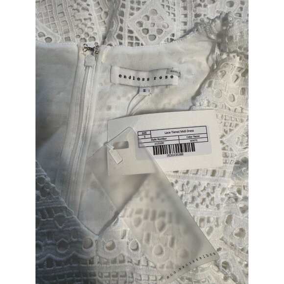 Endless Rose Tiered Midi Dress S Small White Crochet Lace NEW - Picture 11 of 15